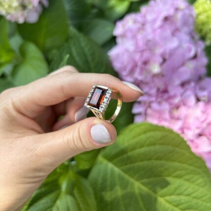 Inel vintage din aur de 14k cu topaz imperial si diamante naturale