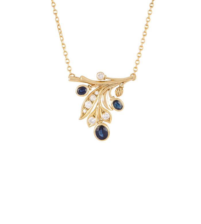 Colier vintage din aur de 18k cu safire si diamante naturale