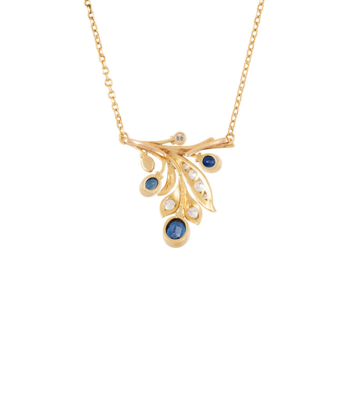 Colier vintage din aur de 18k cu safire si diamante naturale