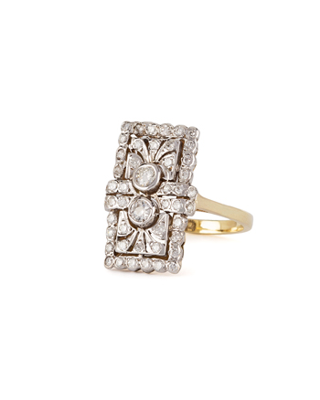 Inel autentic Art Deco din aur de 14k si platina cu diamante naturale