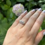 Inel autentic Art Deco din aur de 14k si platia cu diamante naturale