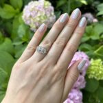 Inel autentic Art Deco din aur de 14k si platia cu diamante naturale