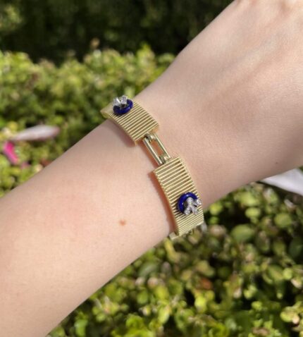 Bratara din aur de 18k cu email albastru cobalt si diamante naturale
