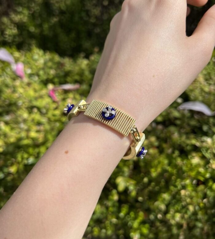 Bratara din aur de 18k cu email albastru cobalt si diamante naturale