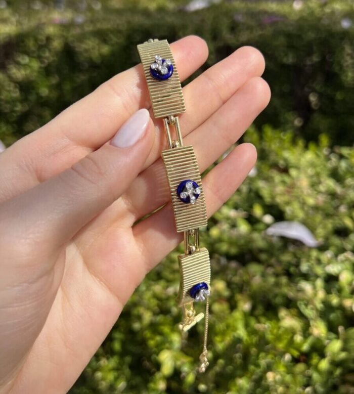 Bratara din aur de 18k cu email albastru cobalt si diamante naturale