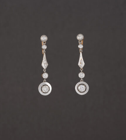 Cercei autentici Art Deco din aur de 18k si platina cu diamante naturale