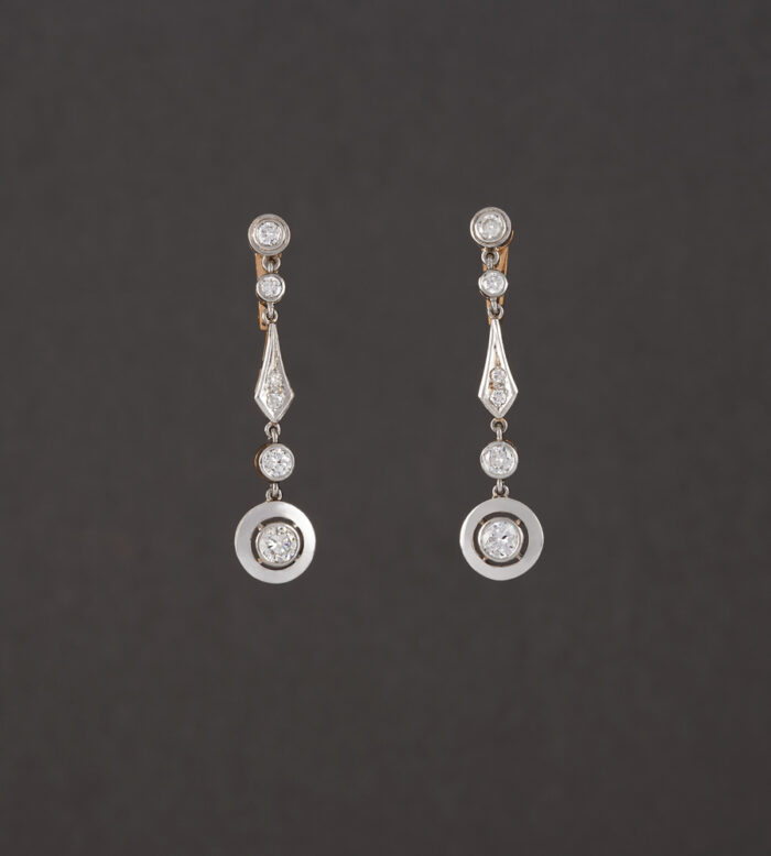 Cercei autentici Art Deco din aur de 18k si platina cu diamante naturale