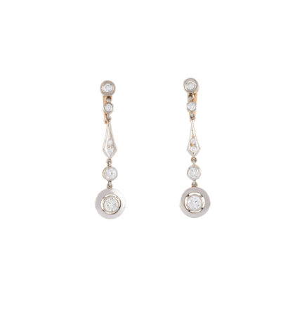 Cercei autentici Art Deco din aur de 18k si platina cu diamante naturale