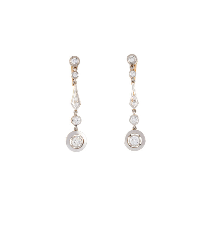 Cercei autentici Art Deco din aur de 18k si platina cu diamante naturale