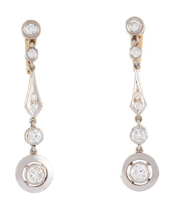 Cercei autentici Art Deco din aur de 18k si platina cu diamante naturale