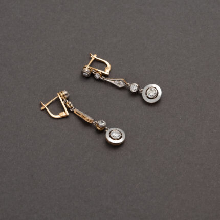 Cercei autentici Art Deco din aur de 18k si platina cu diamante naturale