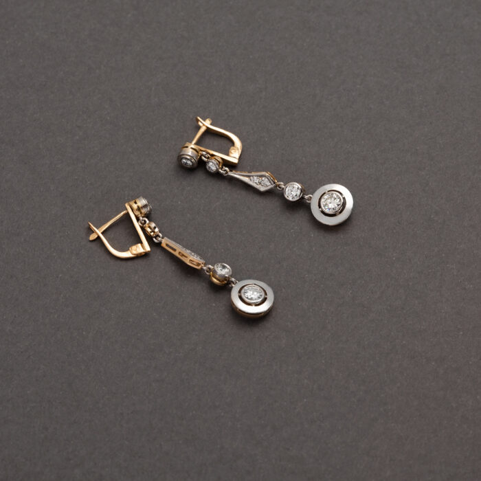 Cercei autentici Art Deco din aur de 18k si platina cu diamante naturale