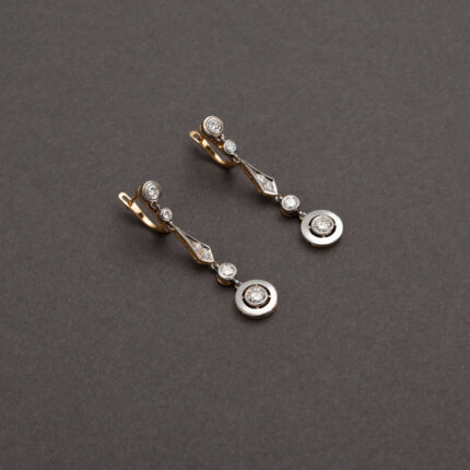 Cercei autentici Art Deco din aur de 18k si platina cu diamante naturale