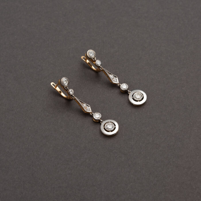 Cercei autentici Art Deco din aur de 18k si platina cu diamante naturale
