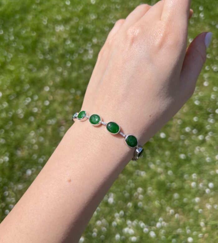 Bratara din aur alb de 18k cu jad si diamante naturale