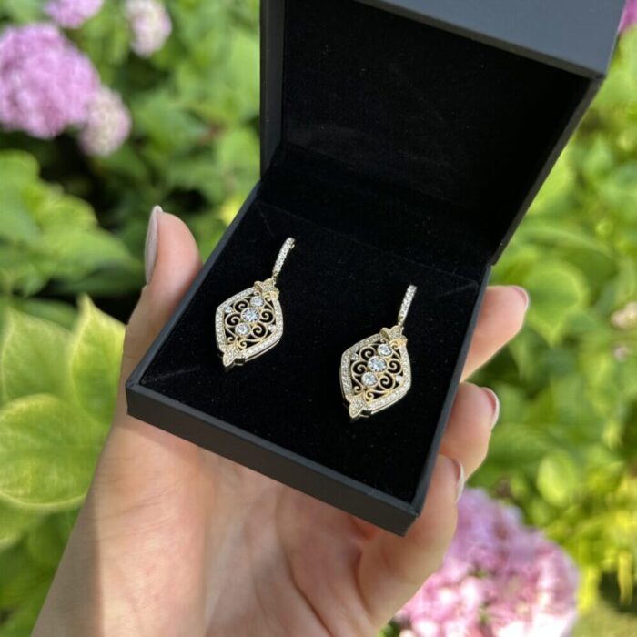 Cercei lungi din aur de 14k cu diamante naturale