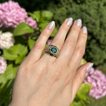 Inel din aur de 18k cu smarald, safire si diamante naturale