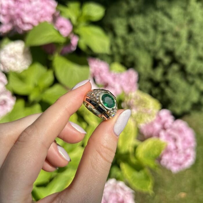 Inel din aur de 18k cu smarald, safire si diamante naturale