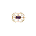 Brosa vintage din aur de 18k cu email, ametist si diamante naturale