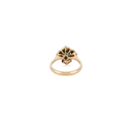 Inel vintage din aur de 14k cu smarald si diamante naturale