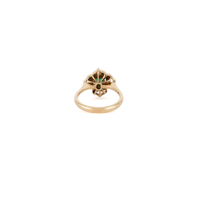 Inel vintage din aur de 14k cu smarald si diamante naturale