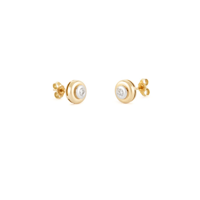 Cercei stud din aur alb si galben de 18k cu diamante naturale