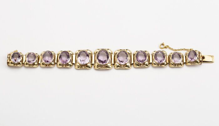 Bratara vintage din aur de 14k cu ametist natural