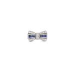 Inel vintage cu fundita din aur alb de 14k cu safire si diamante naturale