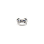Inel vintage cu fundita din aur alb de 14k cu safire si diamante naturale