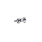 Inel vintage cu fundita din aur alb de 14k cu safire si diamante naturale