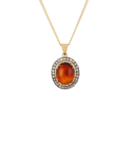 Colier vintage din aur de 18k cu chihlimbar si diamante naturale
