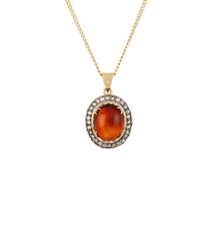 Colier vintage din aur de 18k cu chihlimbar si diamante naturale