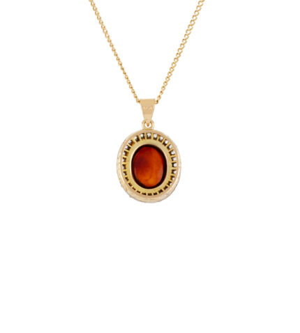 Colier vintage din aur de 18k cu chihlimbar si diamante naturale