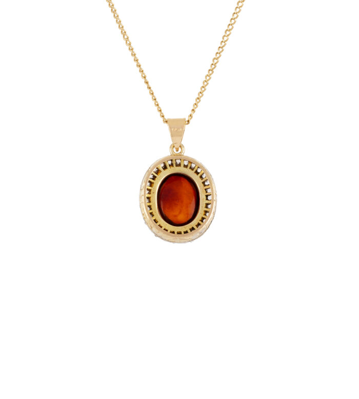 Colier vintage din aur de 18k cu chihlimbar si diamante naturale