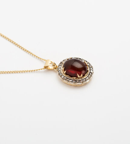 Colier vintage din aur de 18k cu chihlimbar si diamante naturale