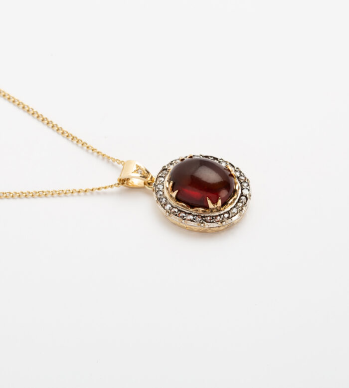 Colier vintage din aur de 18k cu chihlimbar si diamante naturale