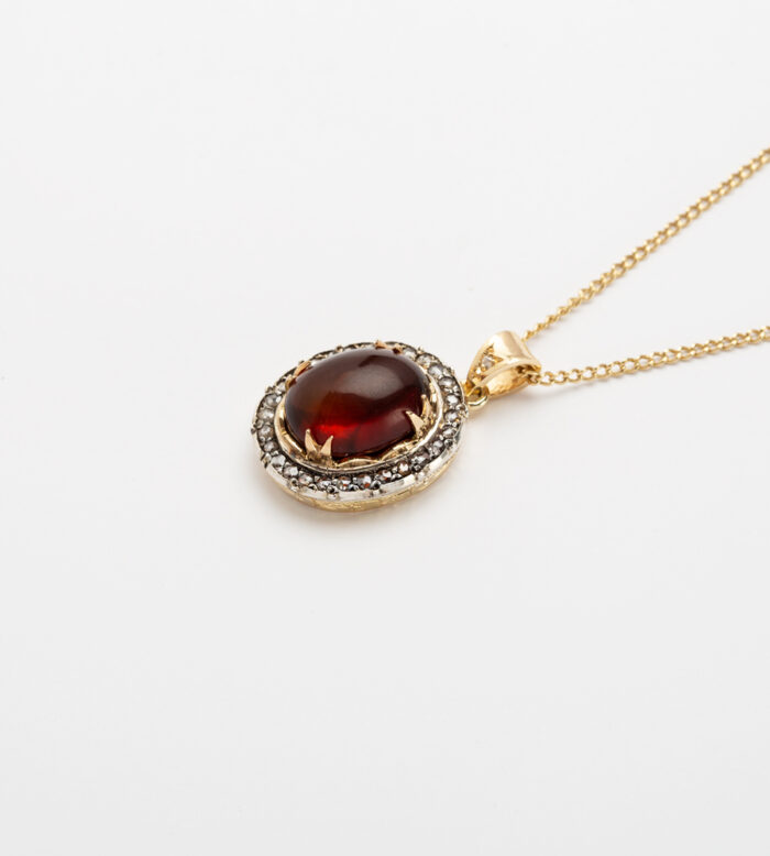 Colier vintage din aur de 18k cu chihlimbar si diamante naturale