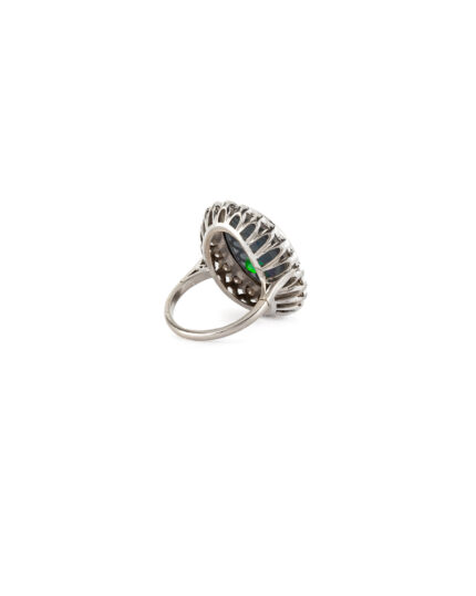 Inel din aur alb de 18k cu opal natural si diamante