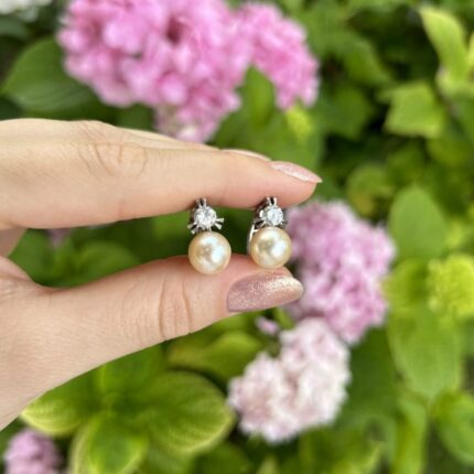 Cercei vintage din platina cu perle si diamante naturale