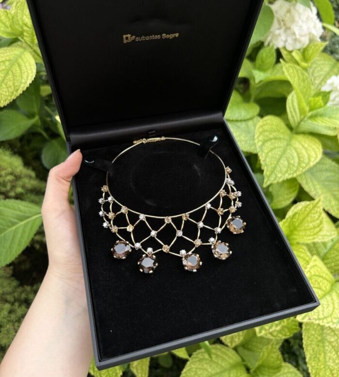 Colier din aur de 18k cu citrin , cuart fumuriu si diamante naturale