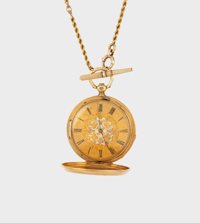 Ceas victorian de dama, mecanic, din aur de 18k