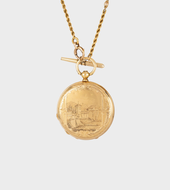 Ceas victorian de dama, mecanic, din aur de 18k