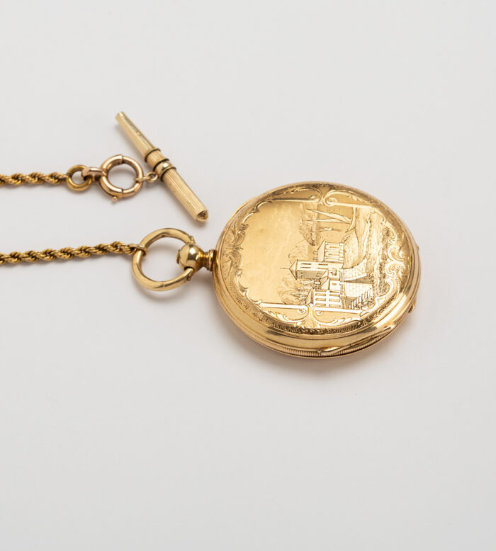 Ceas victorian de dama, mecanic, din aur de 18k