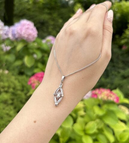 Pandant autentic Art Deco din aur de 14k si argint cu diamante naturale