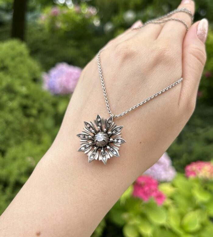 Colier vintage din argint si aur de 12k cu diamante naturale