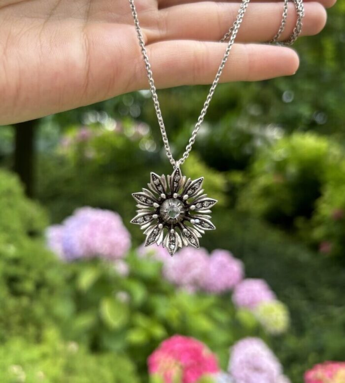 Colier vintage din argint si aur de 12k cu diamante naturale