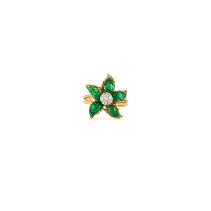 Set din aur de 18k cu email verde si diamante naturale