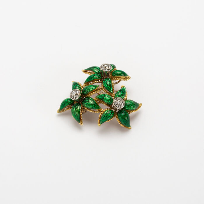 Set din aur de 18k cu email verde si diamante naturale