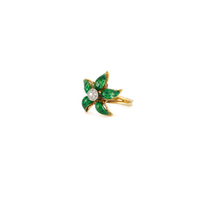 Set din aur de 18k cu email verde si diamante naturale