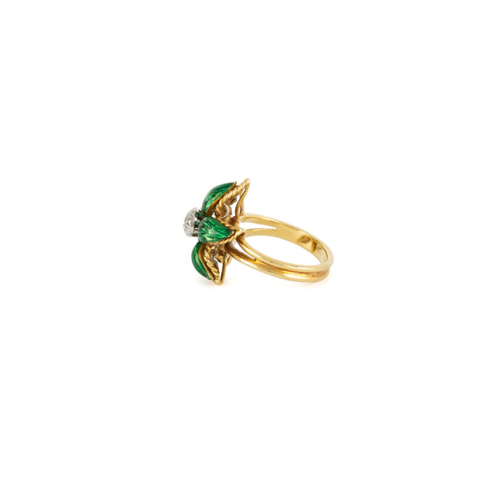 Set din aur de 18k cu email verde si diamante naturale